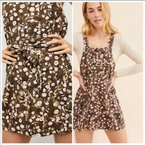 Free People Staying In Floral Mini Dress Brown Size 4 NEW